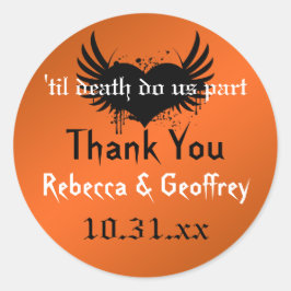 Gothic Orange, Black Winged Heart Wedding Sticker