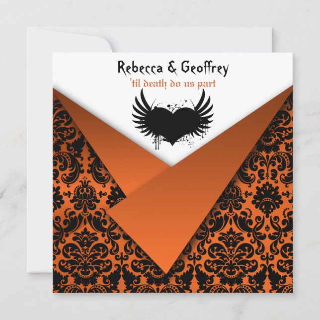 Gothic Orange und Black Damask Einladung (Vorderseite)