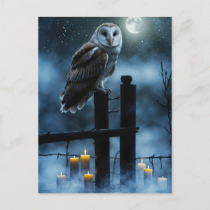 Gothic Owl Candles Moon Fence Feiertagspostkarte
