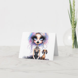 Gothic Pastel Girl mit Dackel Card Karte