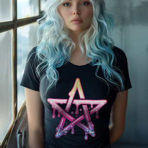 Gothic Pastel Pink Dripping Pentagramm Cyber-Rave Große Größe T-Shirt