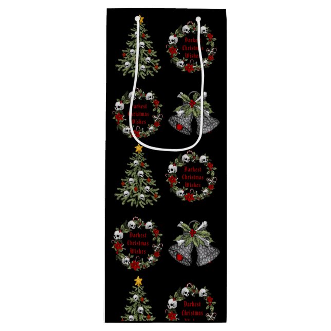 Gothic Personalisiert Christmas Skulls Trees Wreat Geschenktüte Für Weinflaschen (Vorderseite)