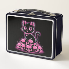 Gothic Pink Devil Cat Metall Brotdose