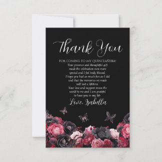 Gothic Pink Red & Black Moody Quinceañera Dankeskarte