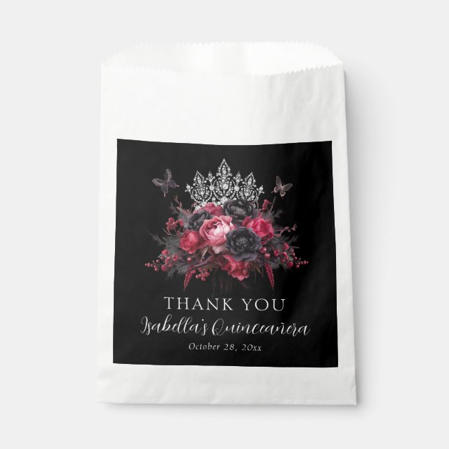 Gothic Pink Red & Black Moody Quinceañera Geschenktütchen (Vorderseite)