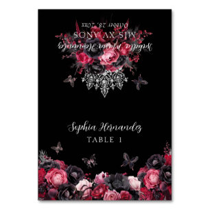 Gothic Pink Red Black Moody Quinceañera Platzkarte Tischnummer
