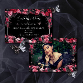 Gothic Pink Red & Black Moody Quinceañera Save The Date