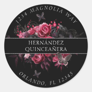 Gothic Pink Red & Black Moody Rücksendeadresse Lab Runder Aufkleber