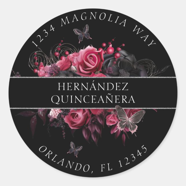 Gothic Pink Red & Black Moody Rücksendeadresse Lab Runder Aufkleber (Vorderseite)