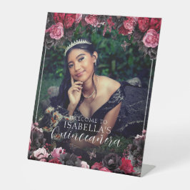 Gothic Pink Red & Black Quinceañera Willkommen Sockelschild