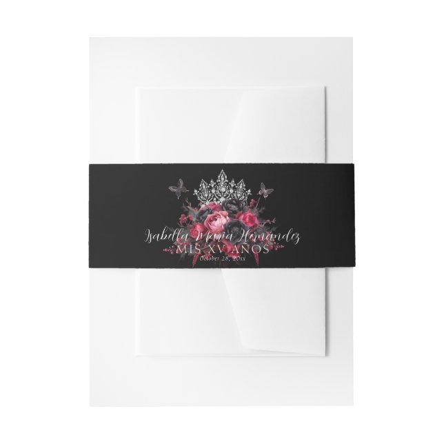 Gothic Pink, Red & Black Quinceñera Einladungsbanderole (Vorderseite Beispiel)