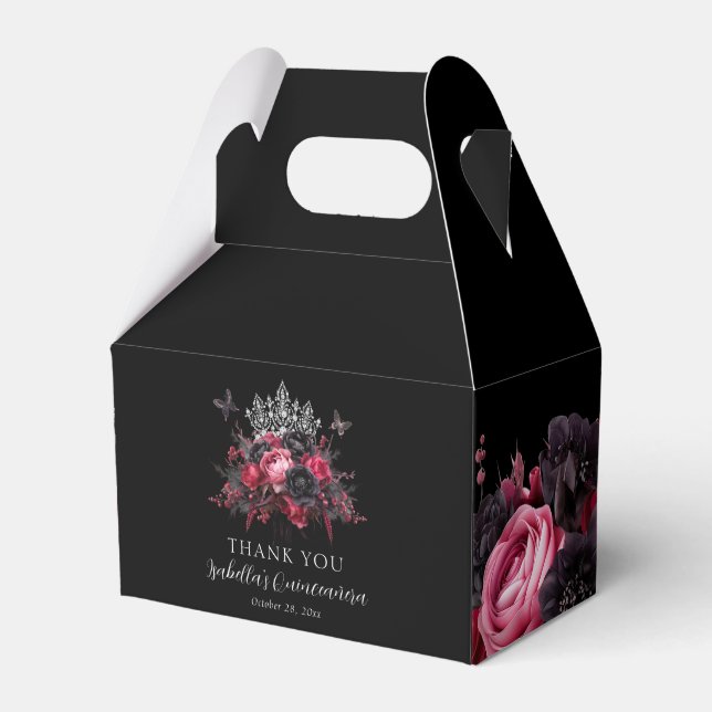 Gothic Pink Red & Black Quinceñera Gefallen Box Geschenkschachtel (Vorderseite)