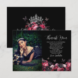 Gothic Pink Rot & Black Moody Quinceañera Dankeskarte