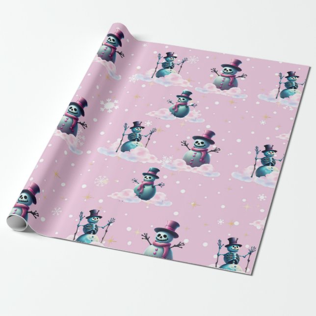 Gothic Pink Snowmen Weihnachtswrapping Paper Geschenkpapier (Ungerollt)