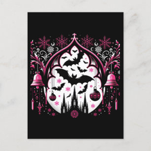 Gothic Pink und Black Christmas Bats Postkarte