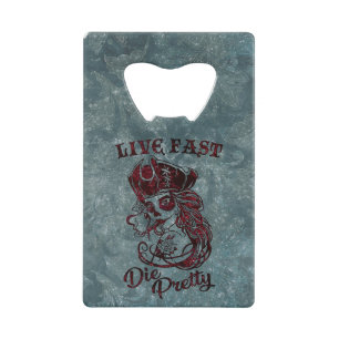 Gothic Pirate Skull Frau Live Fast Die Hübsch Geldbeutel Flaschenöffner