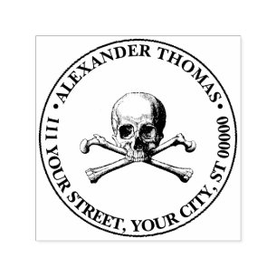 Gothic-Piratenschädel-Kreuzknochen-Name-Rücksendea Permastempel