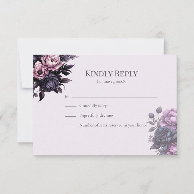 Gothic Plum Floral Wedding RSVP Card Karte (Vorderseite)