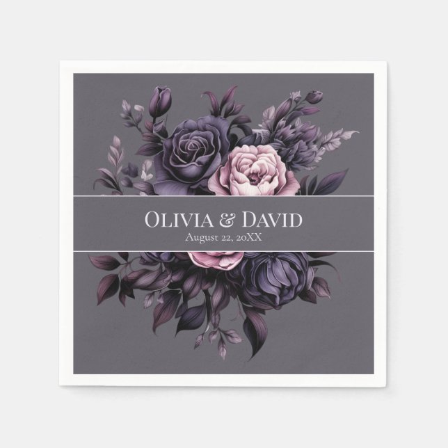 Gothic Plum Florale Hochzeitsservietten Serviette (Vorderseite)