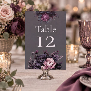 Gothic Plum Florales Hochzeitstischschild Tischnummer