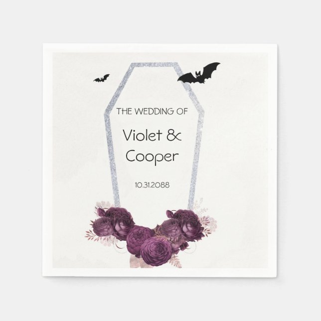 Gothic Plum Peony Silver Coffin Wedding Napkins Serviette (Vorderseite)