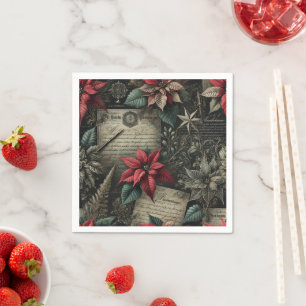 Gothic Poinsettias Vintag Stationery Decoupage Serviette