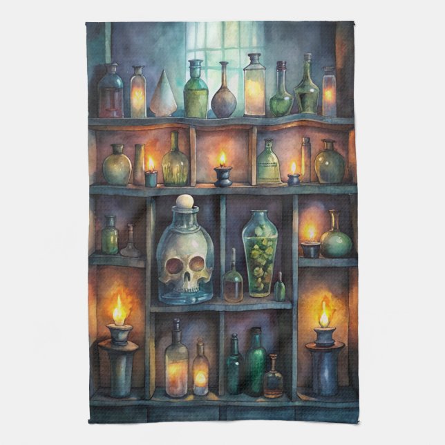 Gothic Potion Flaschen - Dunkle Fantasie Hexe Geschirrtuch (Vertikal)