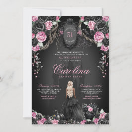 Gothic Princess Quinceañera Black & Pink Halloween Einladung