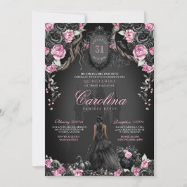 Gothic Princess Quinceañera Black & Pink Halloween Einladung