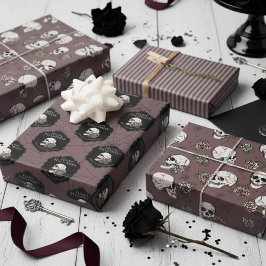 Gothic Pum Lila Skulls and Stripes Halloween Geschenkpapier Set
