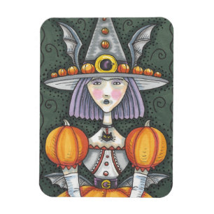 Gothic Pumpkin Hexenmeister Halloween Folk Art Mag Magnet