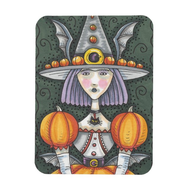 GOTHIC PUMPKIN WITCH HALLOWEEN FOLK ART MAGNET (Vertikal)