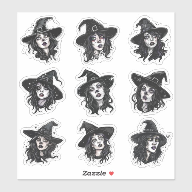 Gothic Punk Halloween Hexe Aufkleber (Blatt)
