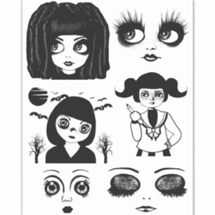 Gothic Puppen Gesichter Original Big eye Girls Kun Aufkleber