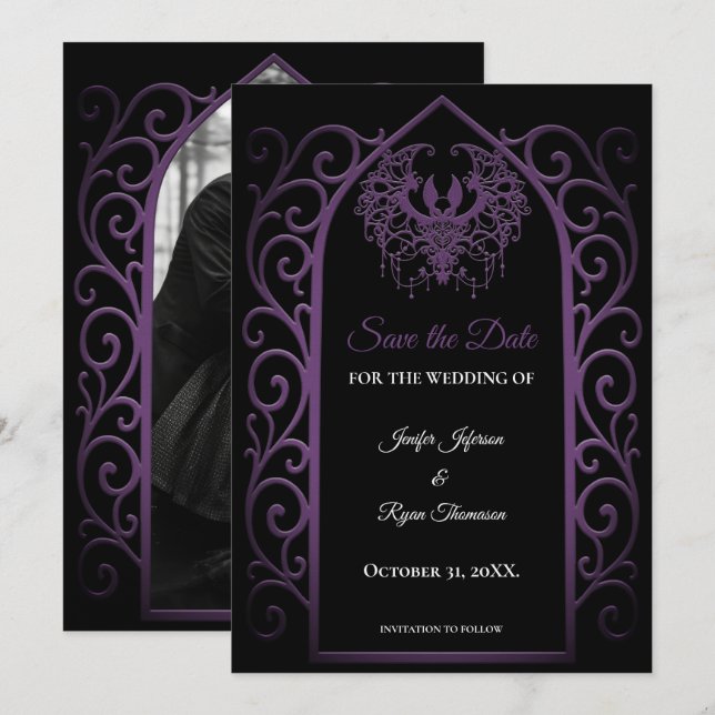 Gothic purple border wedding save the dat ankündigung (Vorne/Hinten)