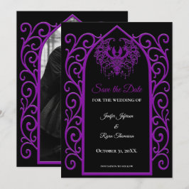Gothic purple border wedding save the dat ankündigung