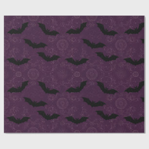 Gothic Purple Fledermäuse Damast Blumenmuster Geschenkpapier