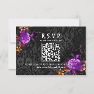 Gothic QR Code Purple Floral Halloween Wedding RSVP Karte