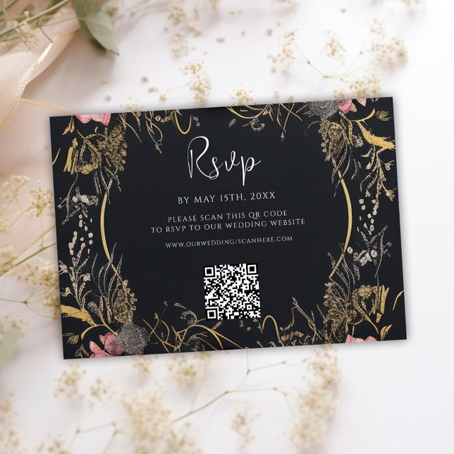 Gothic QR Code Skull Floral Wedding RSVP Karte (Gothic QR Code Skull Floral Wedding RSVP Card)