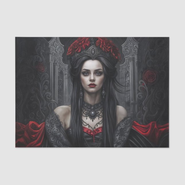 Gothic Queen Portrait Decoupage | Dark Vampire Seidenpapier (Vorderseite)
