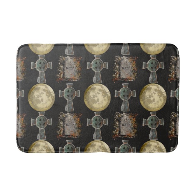 Gothic R.I.P. Headstone Celtic Cross Vollmond Art Badematte (Vorderseite)