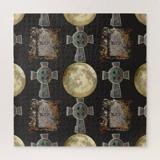 Gothic R.I.P. Headstone Celtic Cross Vollmond Art Puzzle (Vertikal)