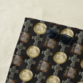 Gothic R.I.P. Headstone Celtic Cross Vollmond Art Strandtuch