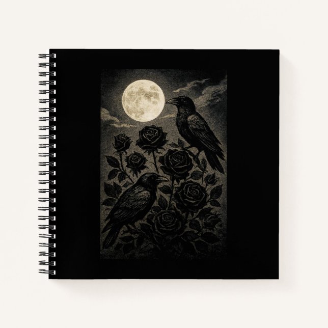 Gothic Raben & Mond Halloween Notizbuch (Vorderseite)