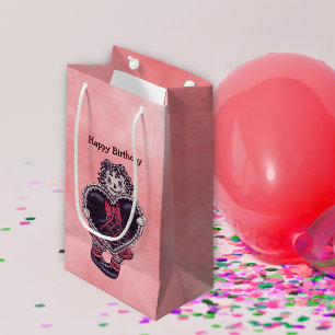 Gothic-Rag-Puppe mit schwarzem Herz am rosa Geburt Kleine Geschenktüte