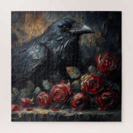 Gothic Raven and Roses Moody Painting Puzzle