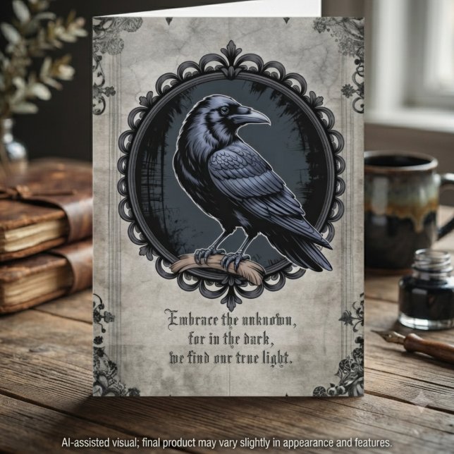 Gothic Raven Art (Dark academia raven note card for the literary soul — unique birthday gift idea for her.)