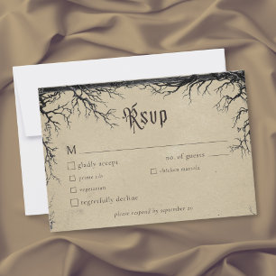 Gothic Raven Baumgravur Schwarze Tan Hochzeit RSVP Karte