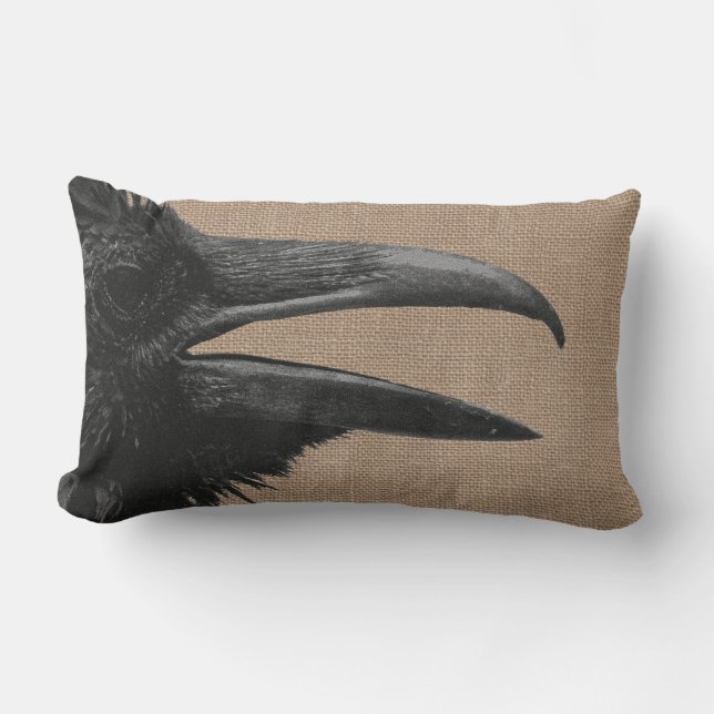 Gothic Raven Bird & Imitats Burlap Lendenkissen (Vorderseite)