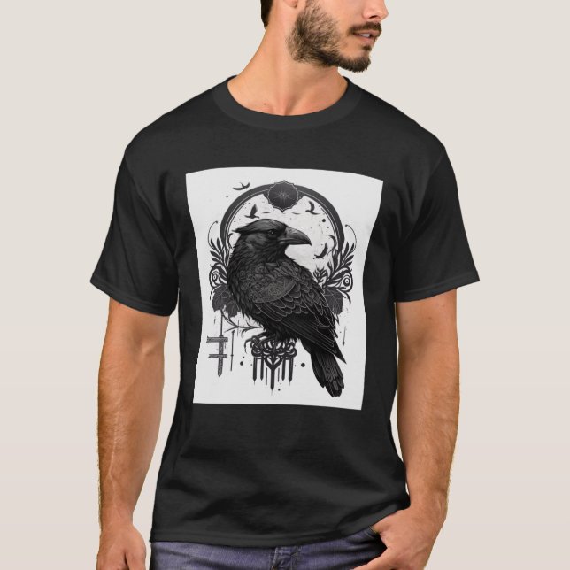 Gothic Raven Bird mit Wiccan und Occult Symbols G T-Shirt (Vorderseite)